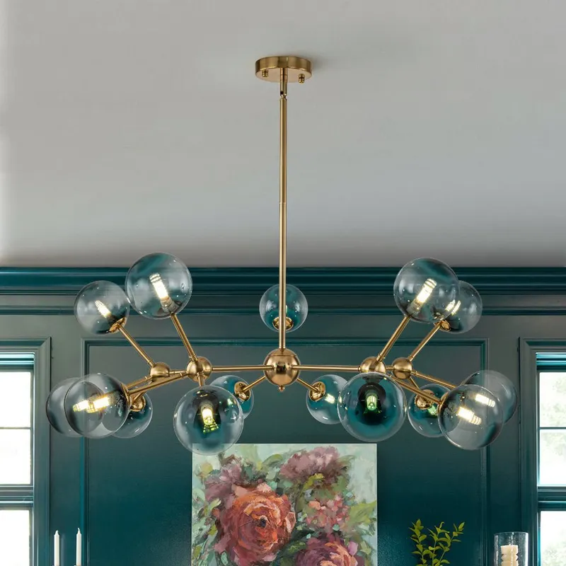 (OpenBox) 15-Light Blue Glass Globe Bubble Sputnik Branch Chandelier — LightFixturesUSA LED Pendant Lights 25.0W 