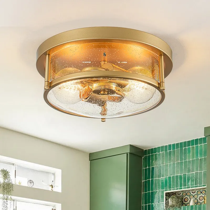 2-Light Seeded Glass Round Flush Mount Ceiling Light — LightFixturesUSA LED Ceiling Lights 40.0W 