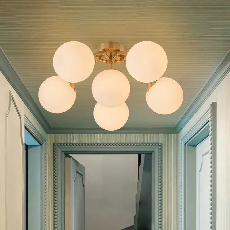 Bloom Brass Frosted Glass Bubble Semi Flush Chandelier — LightFixturesUSA LED Pendant Lights 40.0W 