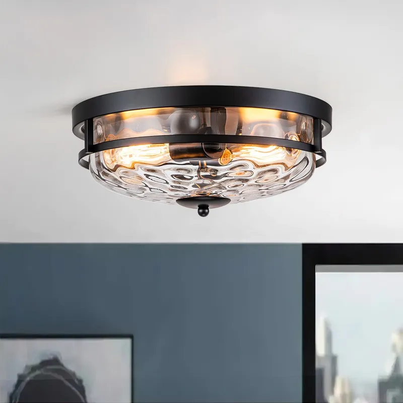 2-Light Water Glass Round Flush Mount Ceiling Light — LightFixturesUSA LED Ceiling Lights 40.0W 
