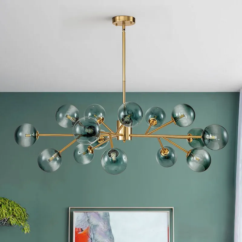 (OpenBox) 15-Light Branch Blue Glass Globe Bubble Chandelier — LightFixturesUSA LED Pendant Lights 25.0W 