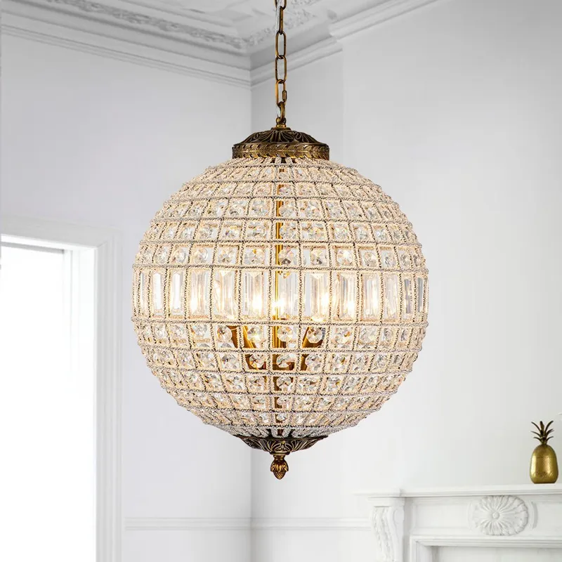 (OpenBox) French Antique Brass Crystal Globe Chandelier — LightFixturesUSA LED Pendant Lights 40.0W 