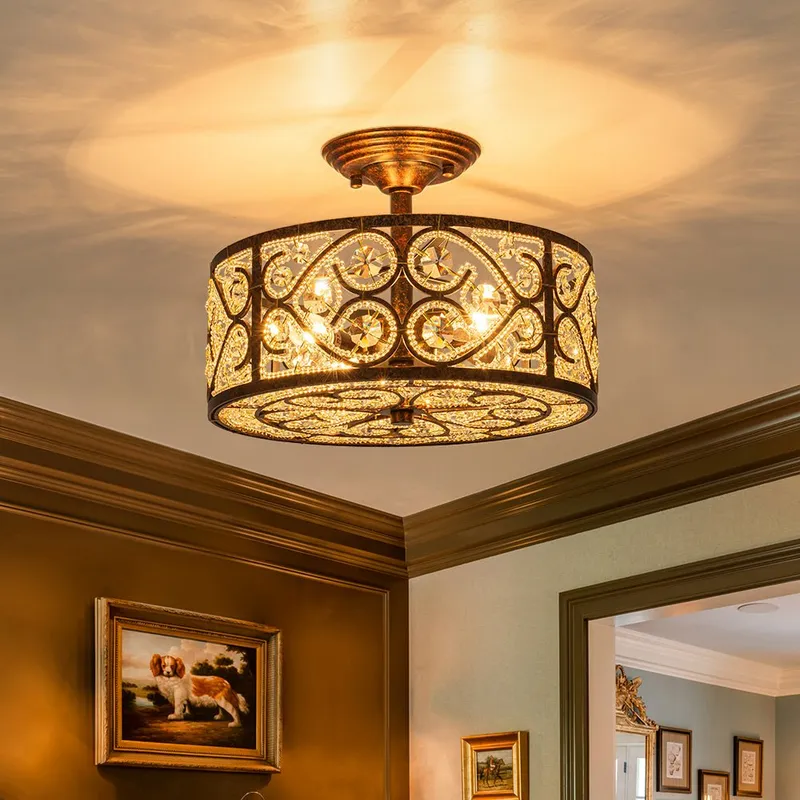 Moroccan Antique Crystal Drum Cage Semi Flush Mount — LightFixturesUSA LED Ceiling Lights 40.0W 
