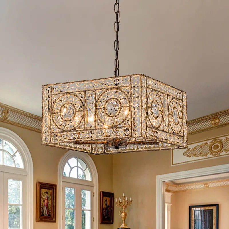 Moroccan Glam Antique Crystal Square Cage Chandelier — LightFixturesUSA LED Pendant Lights 40.0W 