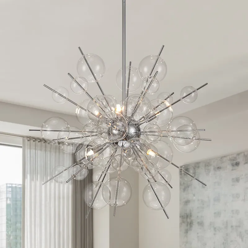 6-Light Glass Globe Bubble Sputnik Sunburst Chandelier — LightFixturesUSA LED Pendant Lights 40.0W 