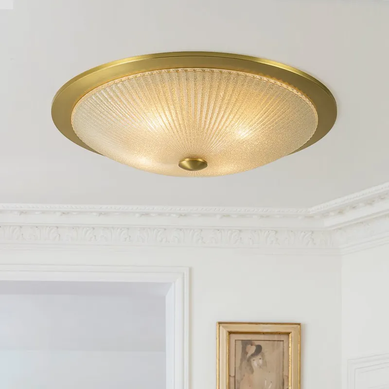 Mid-Century Brass Ribbed Textured Scalloped Glass Flush Mount — LightFixturesUSA LED Ceiling Lights 40.0W 