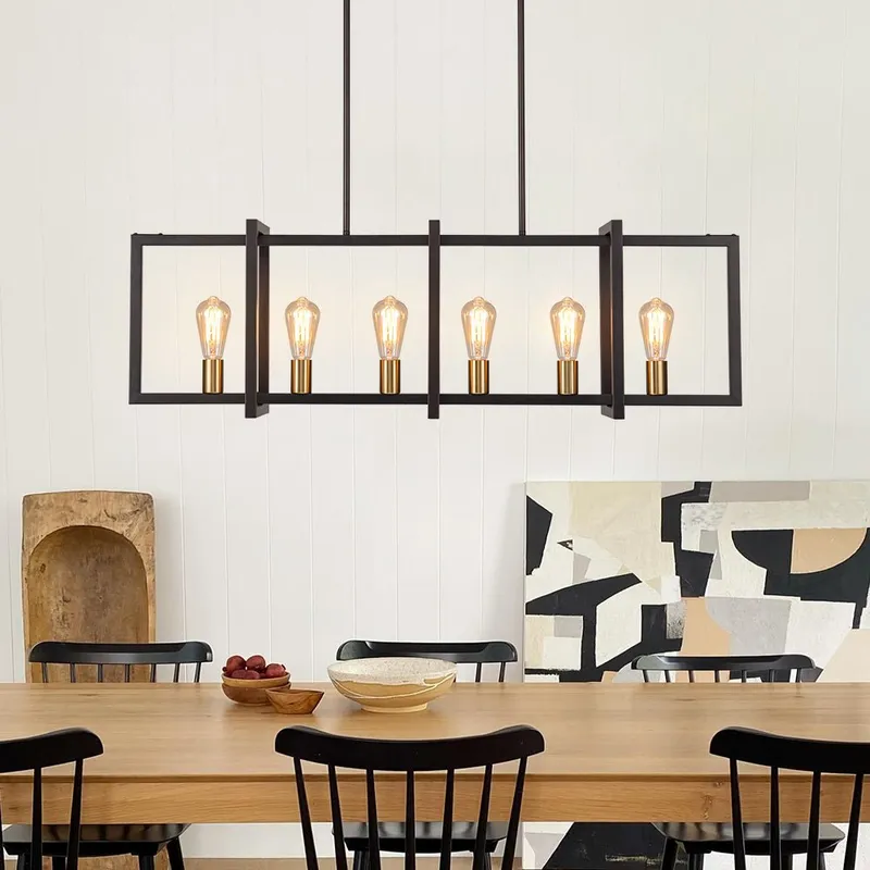 Industrial Farmhouse Rectangular Kitchen Island Pendant — LightFixturesUSA LED Linear Lights 40.0W 