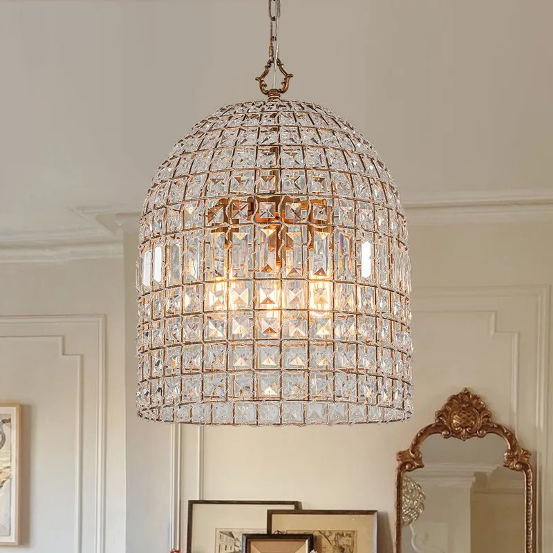French Antique Brass Crystal Cage Chandelier — LightFixturesUSA LED Pendant Lights 60.0W 