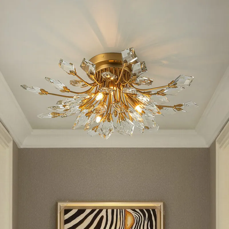4-Light Bloom Crystal Leaf Semi Flush Mount Light — LightFixturesUSA LED Ceiling Lights 40.0W 
