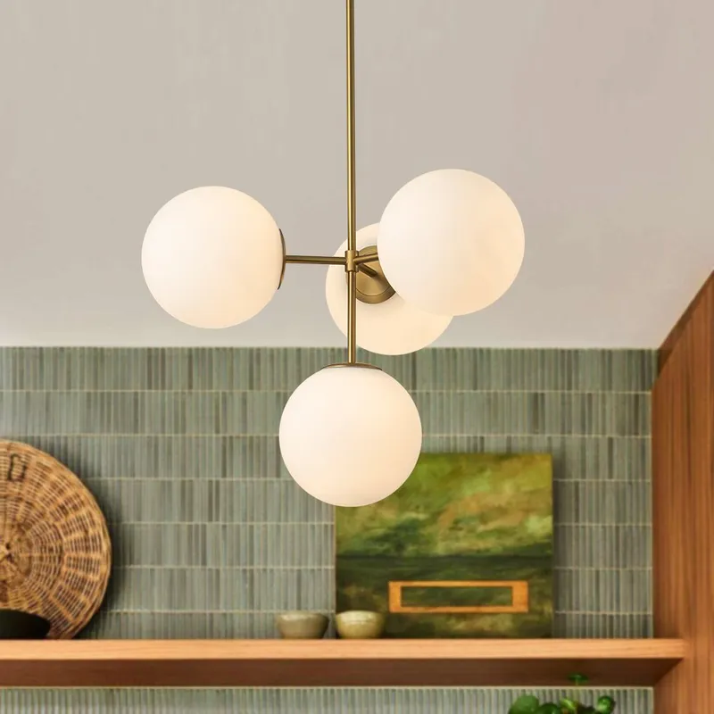 4-Light Opal Glass Globe Sputnik Semi Flush Chandelier — LightFixturesUSA LED Pendant Lights 40.0W 
