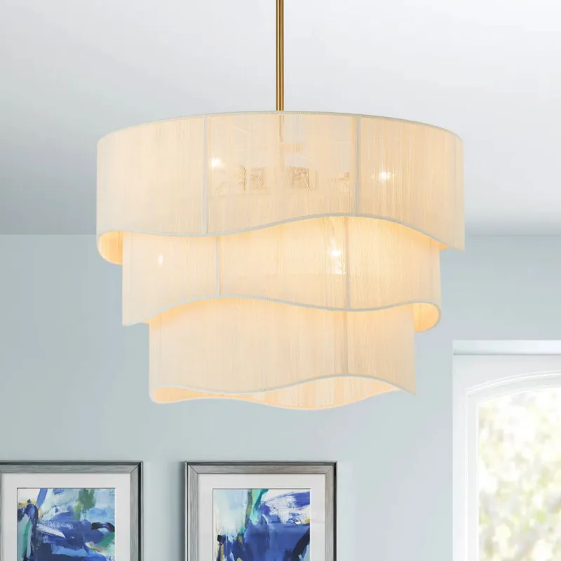 3-Tier Beige Woven Thread Drum Pendant Light — LightFixturesUSA LED Pendant Lights 40.0W 
