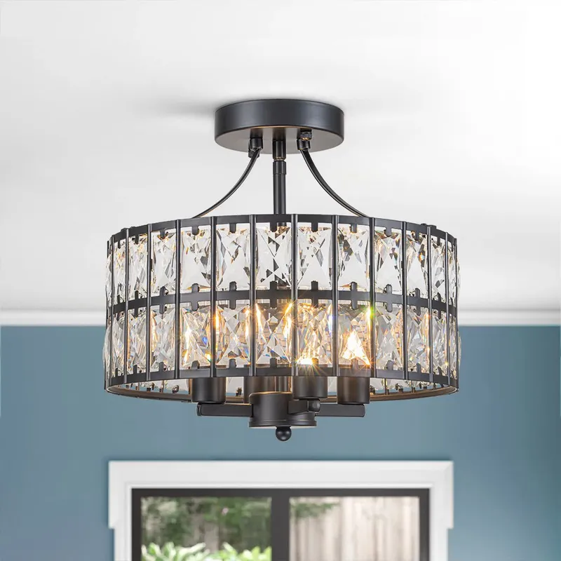 Glam 4-Light Drum Crystal Ceiling Light — LightFixturesUSA LED Ceiling Lights 40.0W 