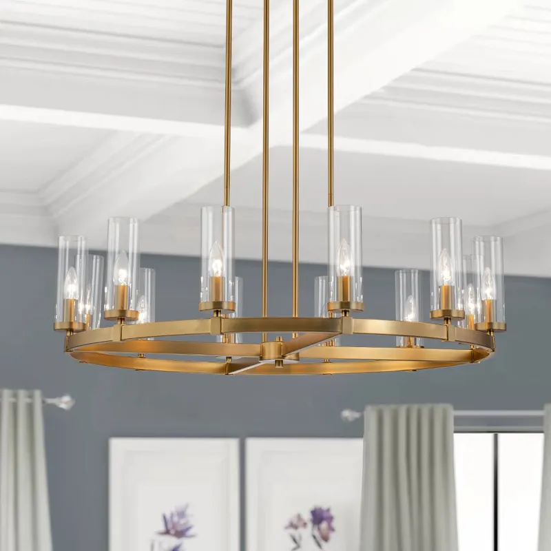 12-Light Clear Glass Shade Wagon Wheel Chandelier — LightFixturesUSA LED Pendant Lights 40.0W 