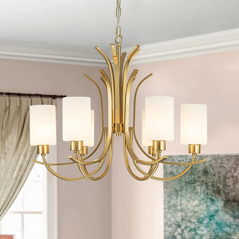French 6-Light Frosted Glass Shade Scrolling Chandelier — LightFixturesUSA LED Pendant Lights 40.0W 