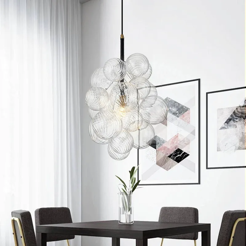 Dimmable Cluster Ribbed Glass Bubble Chandelier Pendant Light — LightFixturesUSA LED Pendant Lights 60.0W 