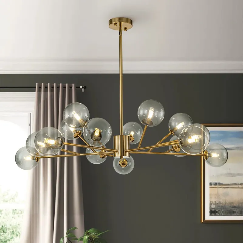 15-Light Branch Smoked Glass Globe Bubble Chandelier — LightFixturesUSA LED Pendant Lights 25.0W 