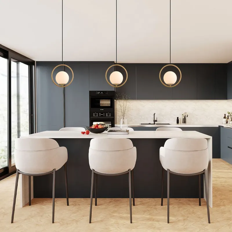 Modern Gold 1-Ring Frosted Globe Single Pendant Light — LightFixturesUSA LED Pendant Lights 40.0W 