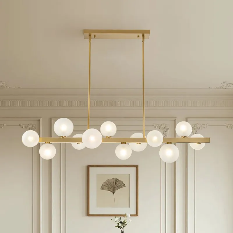 12-Light Brass Frosted Glass Bubble Linear Chandelier — LightFixturesUSA LED Linear Lights 5.0W 