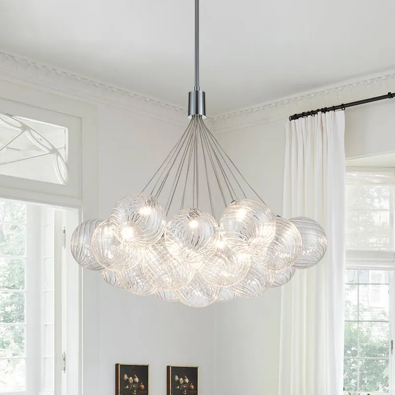 Cluster Ribbed Glass Dimmable LED Bubble Chandelier — LightFixturesUSA LED Pendant Lights 5.0W 3000K