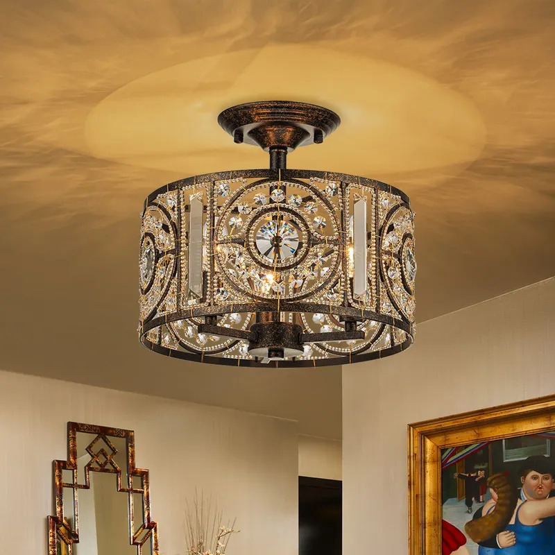 Luxe Moroccan Antique Crystal Drum Semi Flush Mount — LightFixturesUSA LED Ceiling Lights 40.0W 