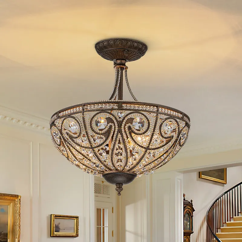 Victorian Antique Bronze Crystal Semi Flush Light — LightFixturesUSA LED Ceiling Lights 40.0W 