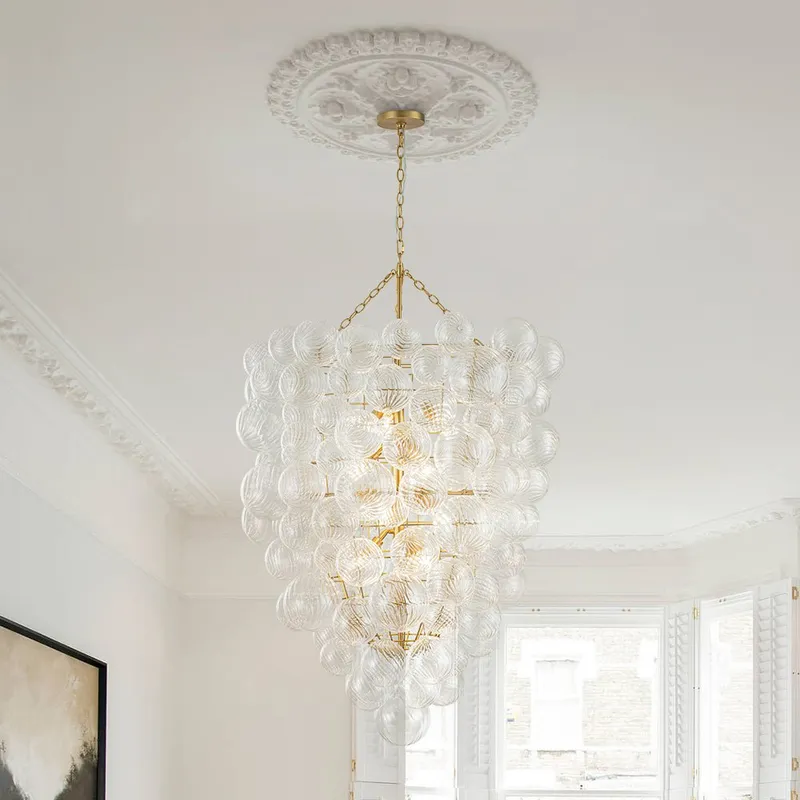 Luxury Cascade Cluster Ribbed Glass Bubble Entry Chandelier — LightFixturesUSA LED Pendant Lights 40.0W 
