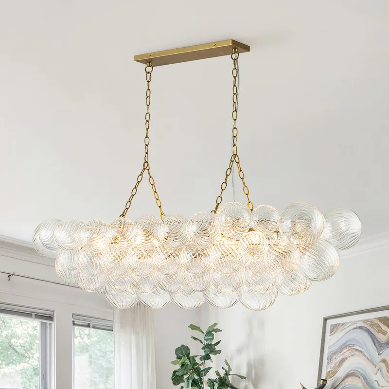 Brass Cluster Ribbed Glass Globe Bubble Linear Chandelier — LightFixturesUSA LED Linear Lights 40.0W 