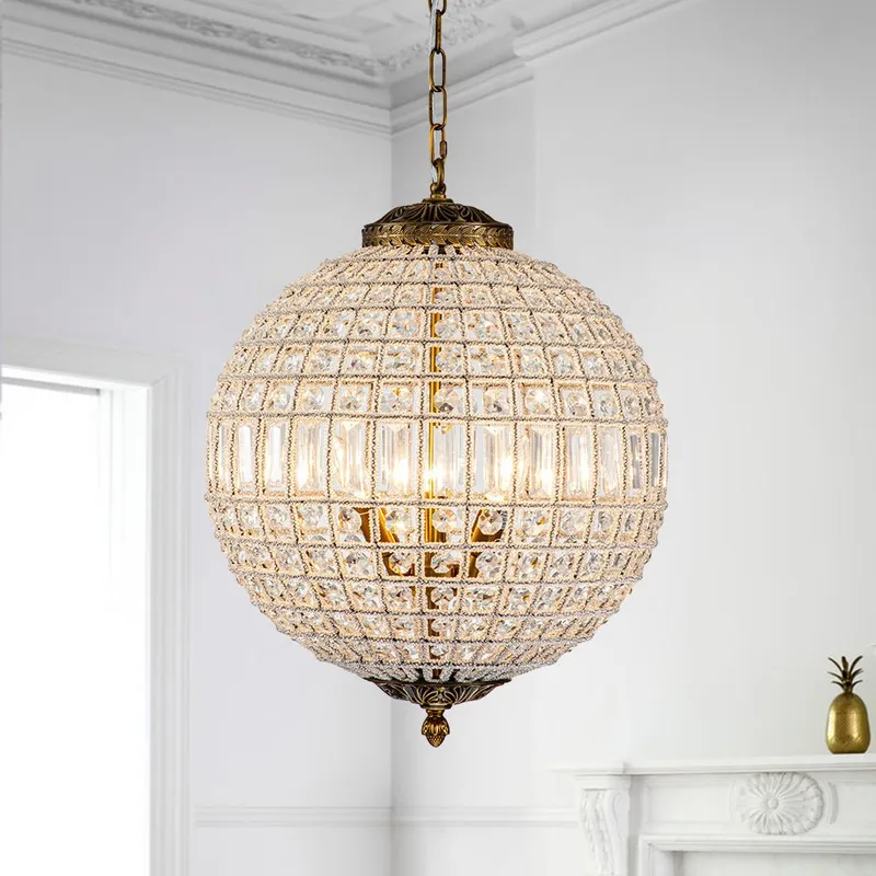 Antique Brass Crystal Globe Chandelier — LightFixturesUSA LED Pendant Lights 40.0W 