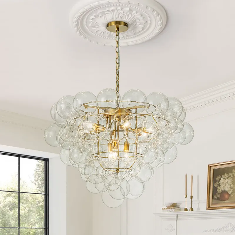 Luxury Brass Cluster Clear Glass Globe Bubble Chandelier — LightFixturesUSA LED Pendant Lights 40.0W 