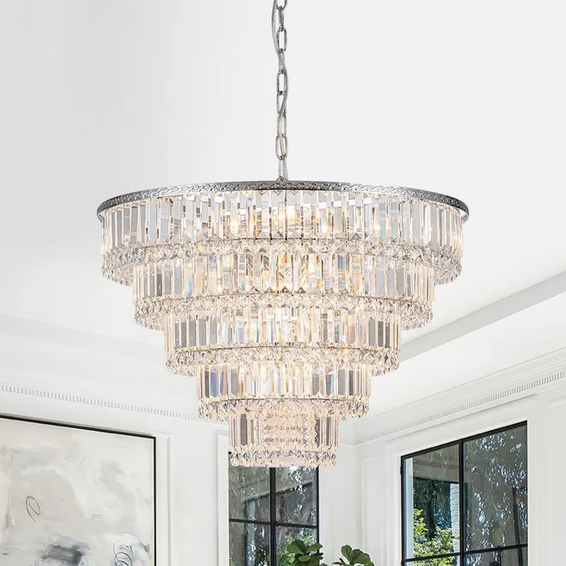 Glam Luxe Chrome 5-Tier Crystal Round Chandelier — LightFixturesUSA LED Pendant Lights 25.0W 