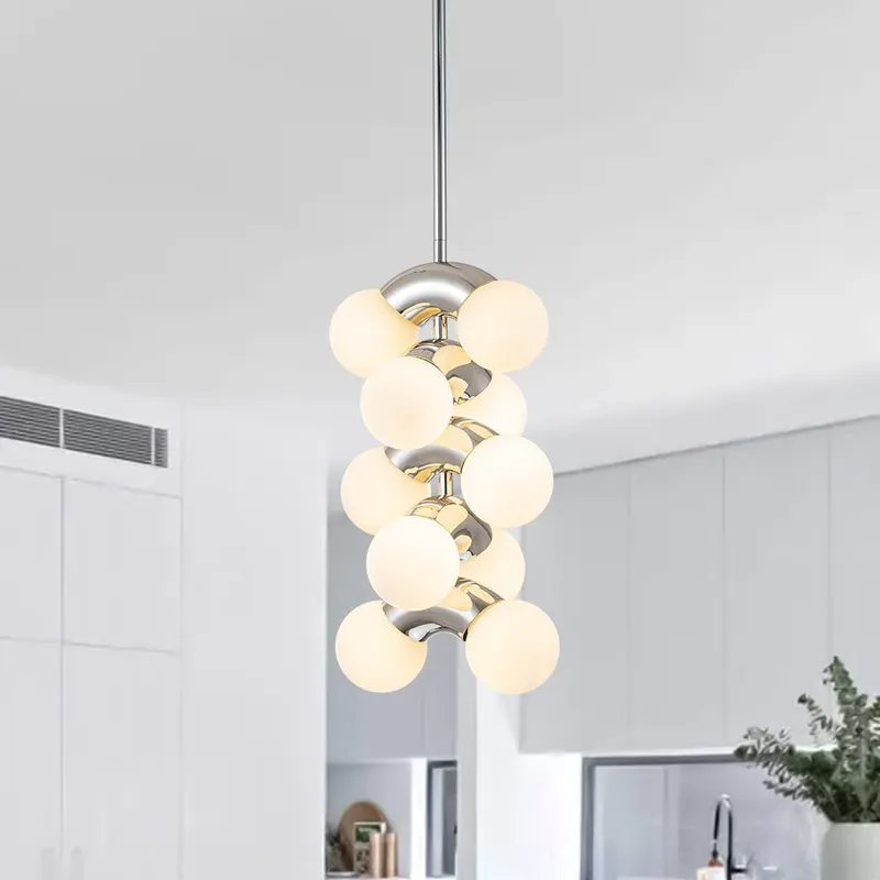 10-Light Pearl Tiered Milky Glass Globe Pendant Light — LightFixturesUSA LED Pendant Lights 25.0W 
