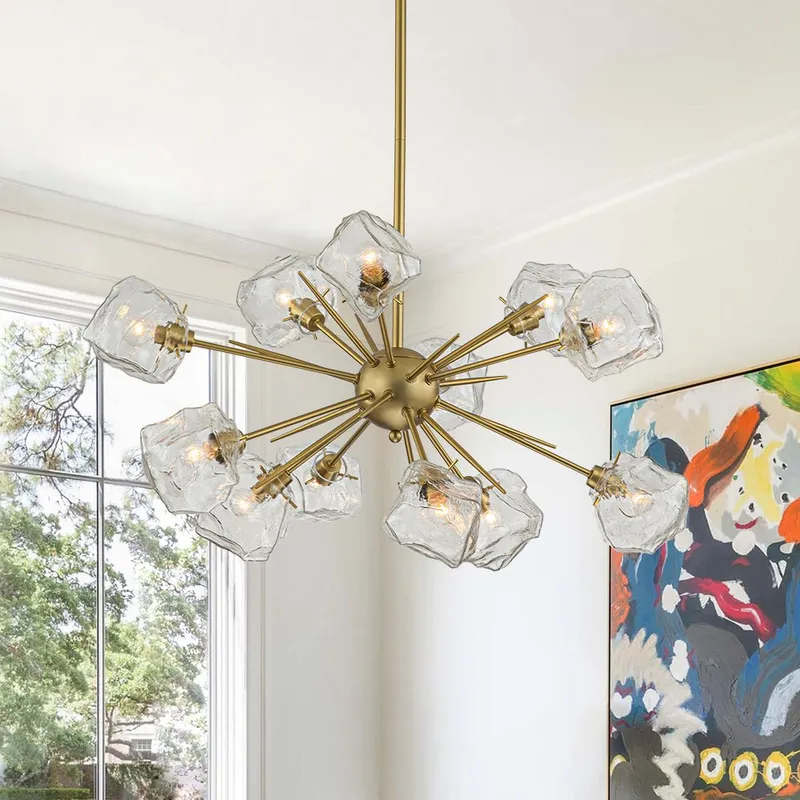 Glam Brass 12-Light Frozen Ice Style Sputnik Chandelier — LightFixturesUSA LED Pendant Lights 25.0W 