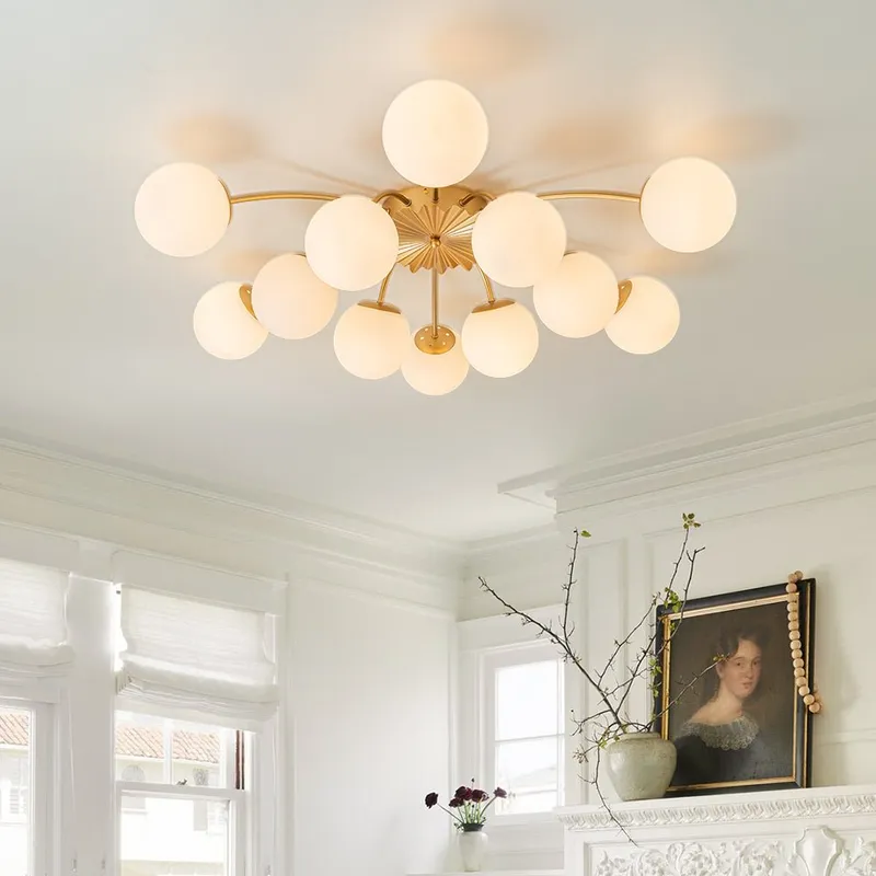 Blossom 12-Light Opal Glass Bubble Semi Flush Chandelier — LightFixturesUSA LED Pendant Lights 25.0W 