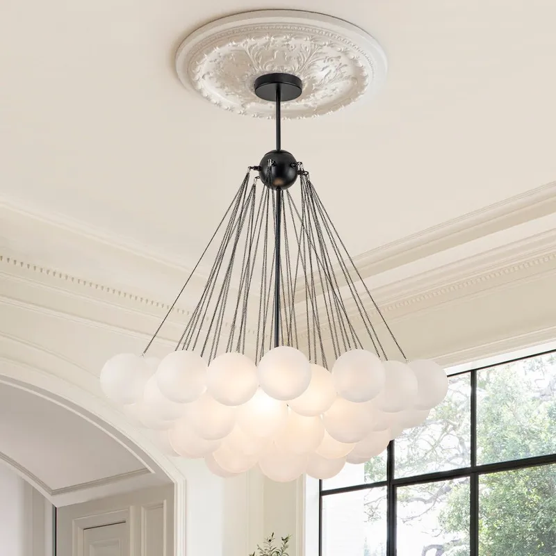 3-Light Cluster Frosted Glass Bubble Chandelier — LightFixturesUSA LED Pendant Lights 40.0W 