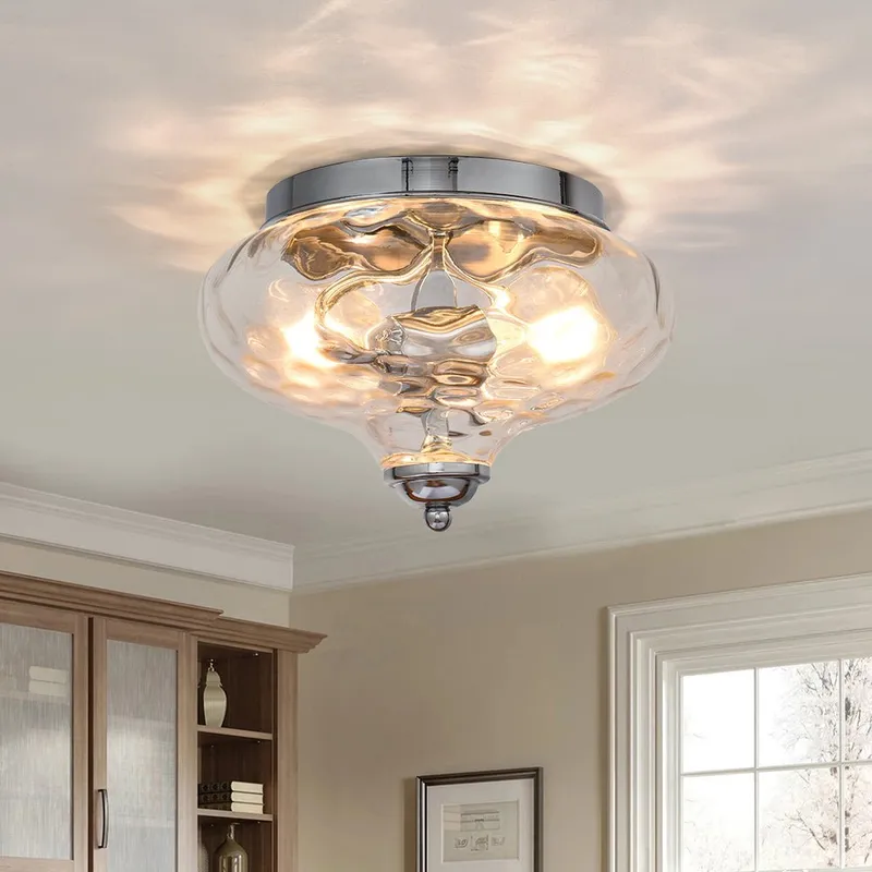 2-light Hammered Glass Flush Mount Ceiling Light — LightFixturesUSA LED Ceiling Lights 60.0W 