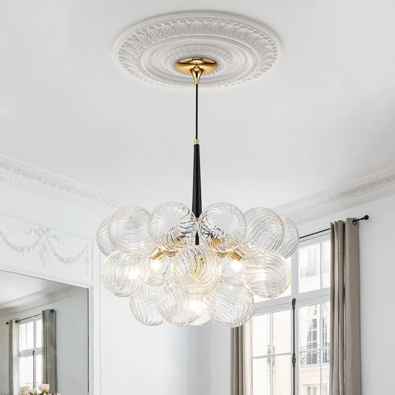 Modern Cluster Ribbed Glass Globe Bubble Chandelier — LightFixturesUSA LED Pendant Lights 6.0W 