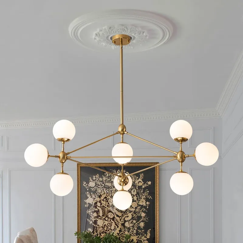 10-Light Frosted Glass Globe Geometric Chandelier — LightFixturesUSA LED Pendant Lights 25.0W 