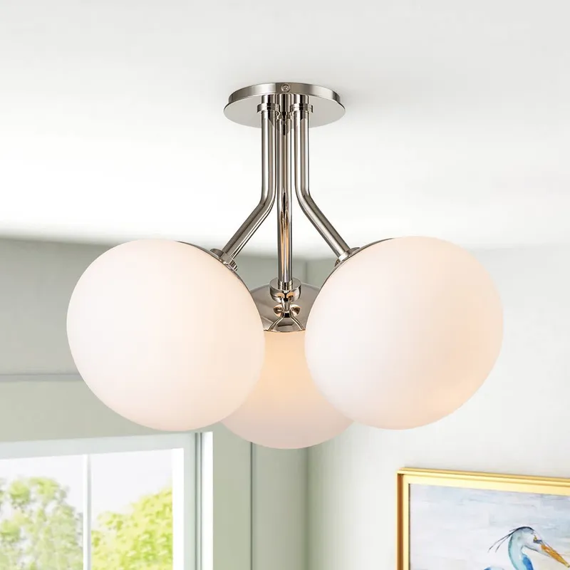 3-Light Opal Glass Sphere Semi Flush Mount Light — LightFixturesUSA LED Ceiling Lights 40.0W 