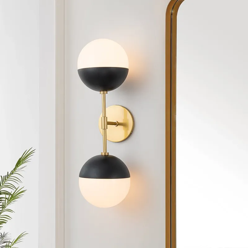 Modern 2-Light Opal Glass Globe Wall Sconce — LightFixturesUSA LED Wall Lights 40.0W 