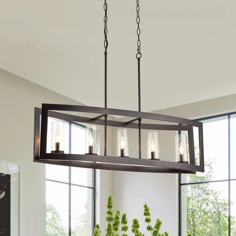 5-Light Curved Rectangle Frame Island Chandelier — LightFixturesUSA LED Pendant Lights 40.0W 