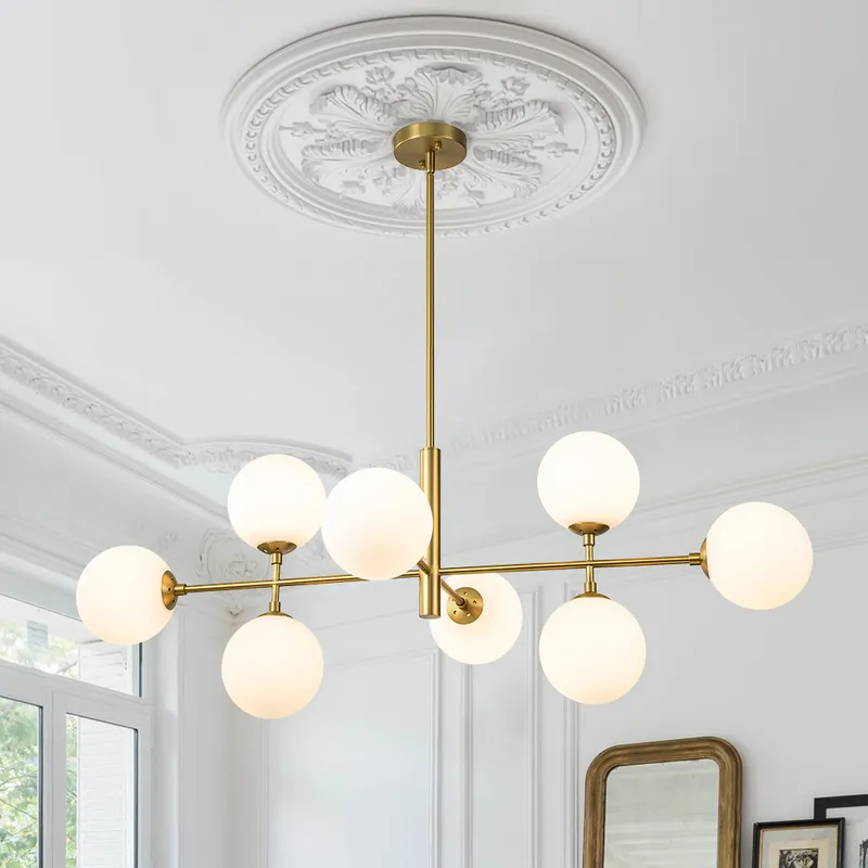 8-Light Linear Sputnik Frosted Glass Globe Chandelier — LightFixturesUSA LED Linear Lights 40.0W 
