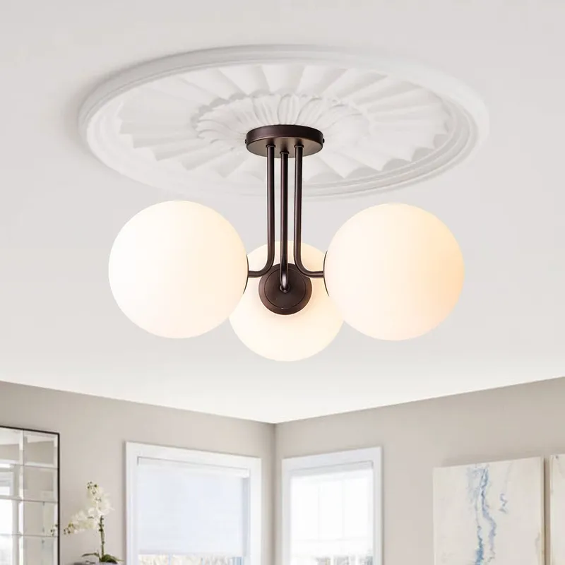Modern 3-Light Opal Glass Globe Ceiling Light — LightFixturesUSA LED Ceiling Lights 40.0W 