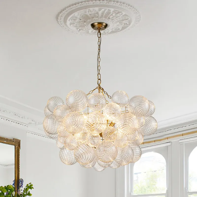 Brass Cluster Ribbed Glass Globe Bubble Chandelier — LightFixturesUSA LED Pendant Lights 40.0W 