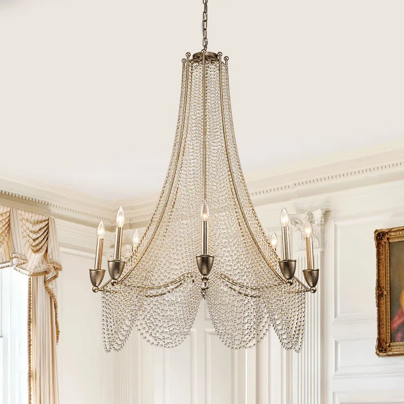 Antique Candle Style Crystal Bead Empire Chandelier — LightFixturesUSA LED Pendant Lights 40.0W 