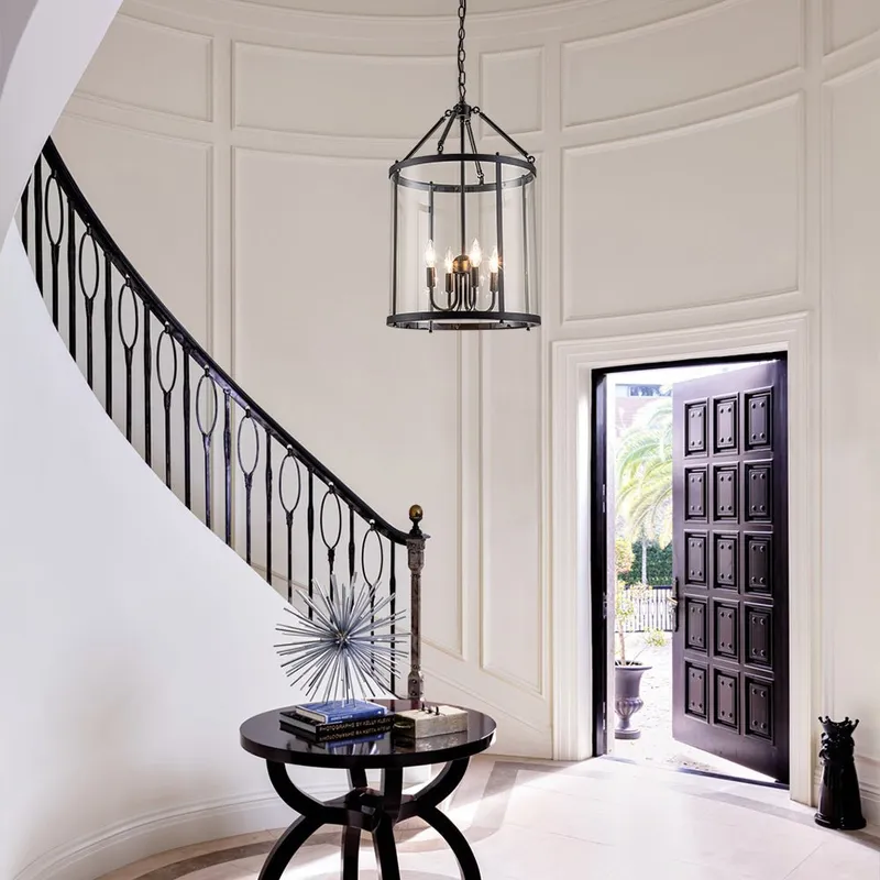 4-Light Manor Glass Wide Cylinder Lantern Pendant Light — LightFixturesUSA LED Pendant Lights 40.0W 