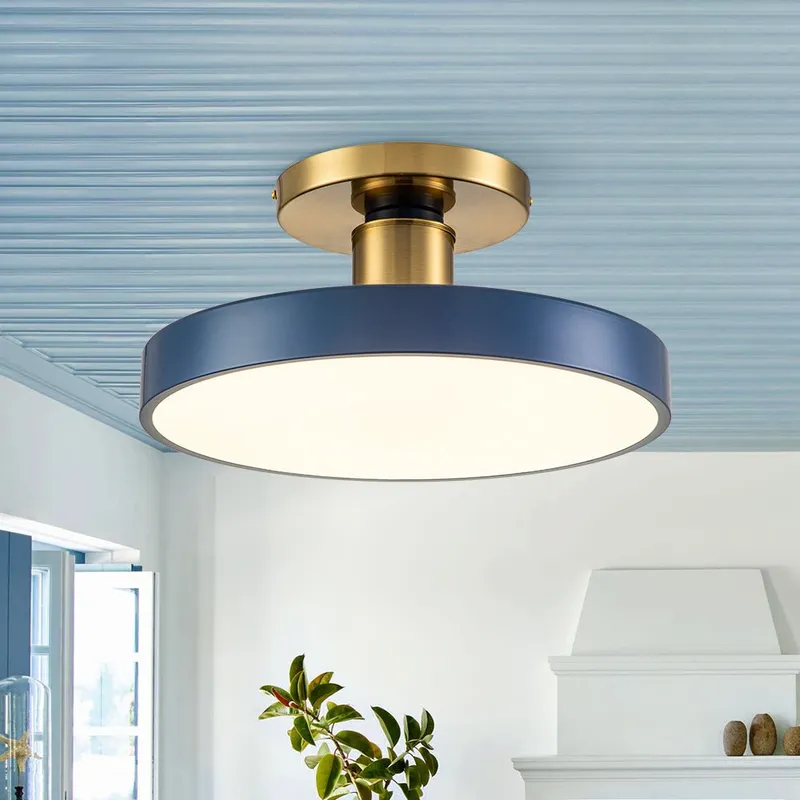Contemporary Brass Blue Round LED Semi Flush Lighting — LightFixturesUSA LED Pendant Lights 24.0W 2300K