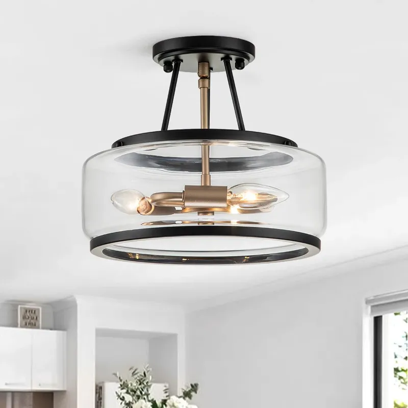 Modern Farmhouse Drum Glass Semi Flush Mount — LightFixturesUSA LED Ceiling Lights 40.0W 
