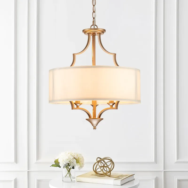 Brass Candle Style Drum Fabric Chandelier — LightFixturesUSA LED Pendant Lights 40.0W 