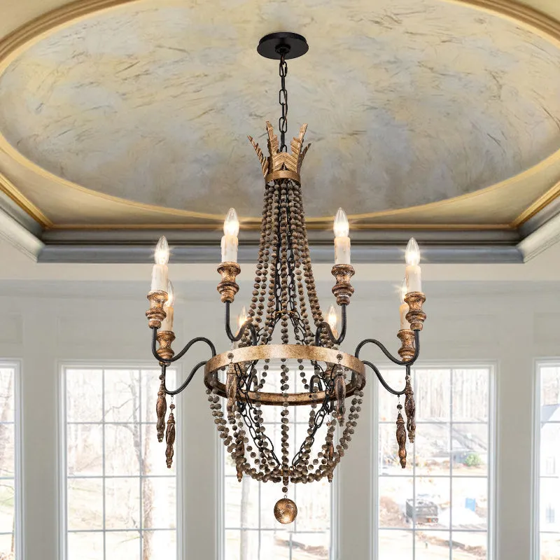 Antique Wood Beaded Empire Chandelier — LightFixturesUSA LED Pendant Lights 25.0W 