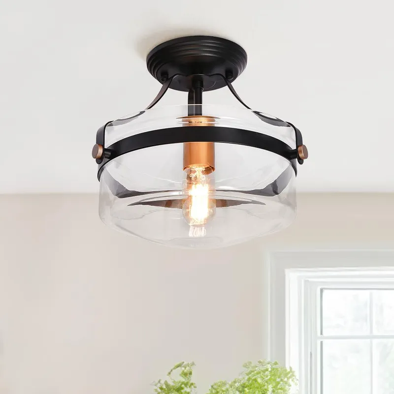 Glass Lantern Semi Flush Mount — LightFixturesUSA LED Ceiling Lights 40.0W 